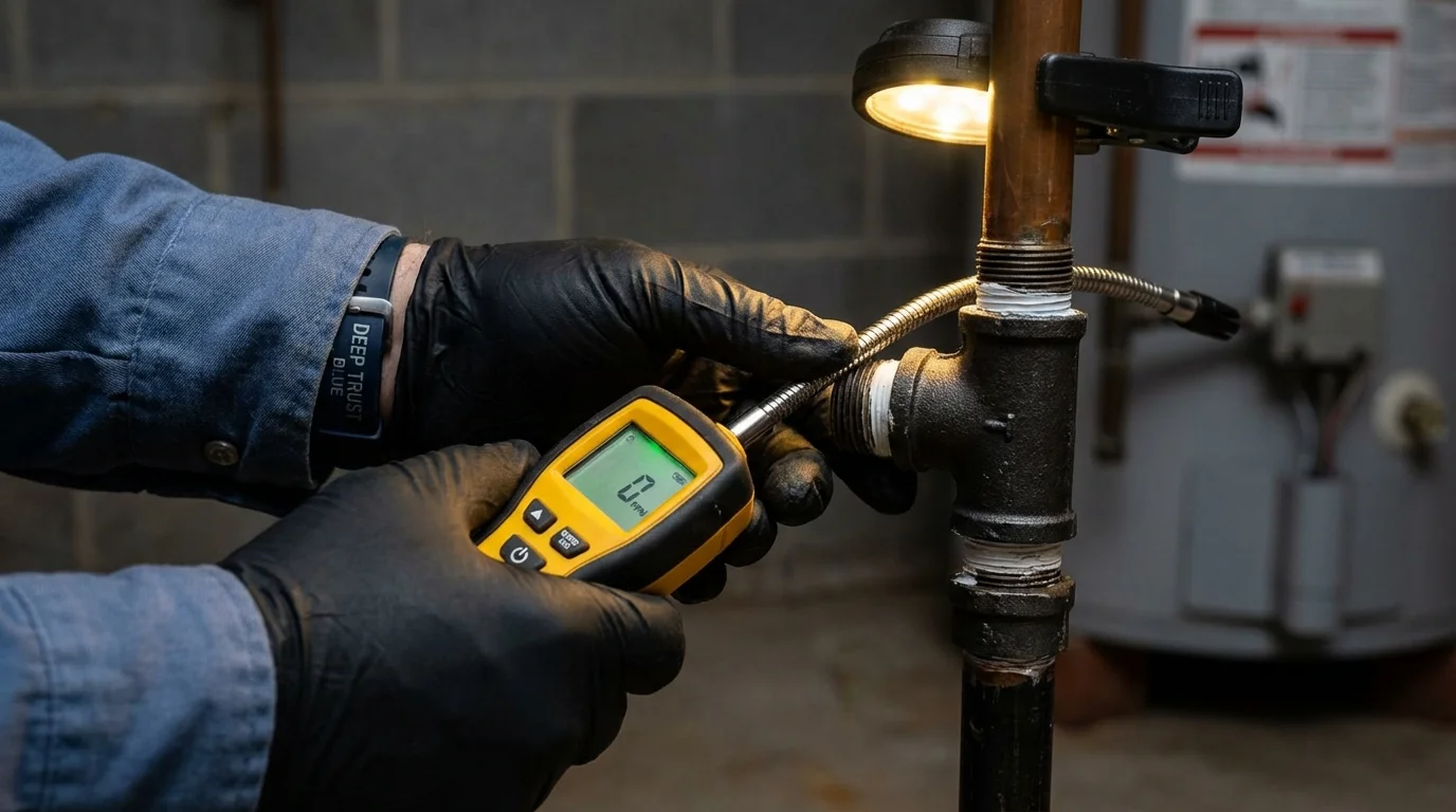 Gas leak detection with electronic sniffer by Johns Plumbing LLC in Harvest